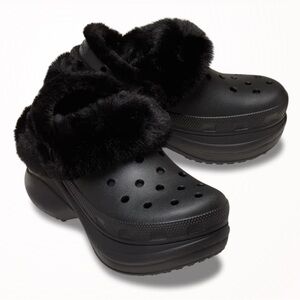 CROCS Black Plush-Lined Mules